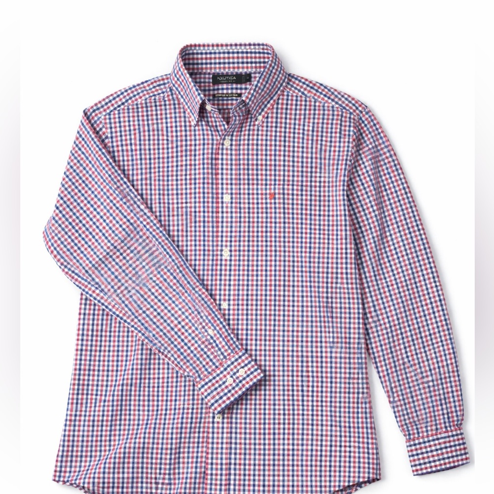 Nautica Red and Blue Checked Button-Down Shirt